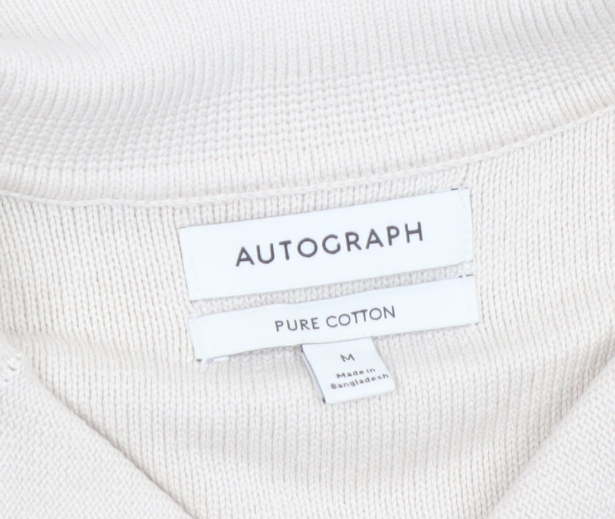 Marks and Spencer Autograph Men's Beige Cotton Collared Short Sleeve Cardigan M