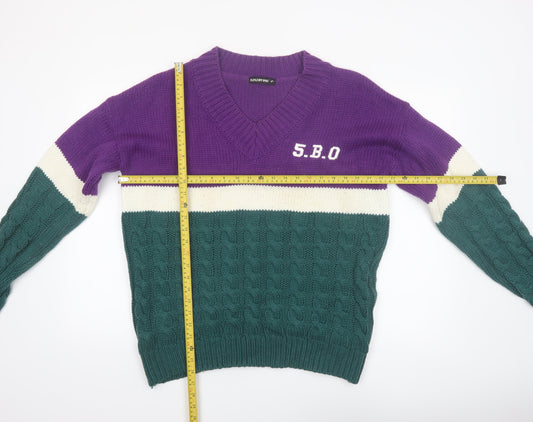 5252 BY O!Oi Women’s Multicoloured Cable-Knit V-Neck Jumper One Size
