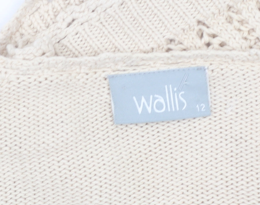 Wallis Women Beige Cotton V-Neck Long Sleeve Cardigan Size 12