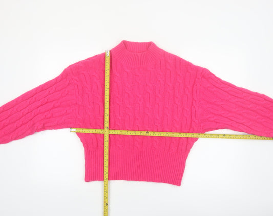 Cider Women's Pink Cable-Knit Mock Neck Pullover Jumper XL
