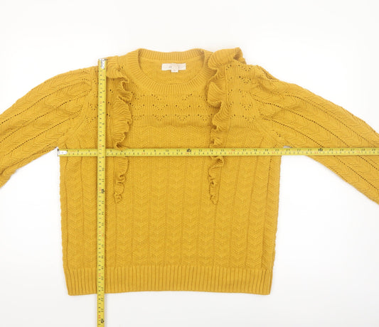 Marks and Spencer Per Una Women’s Yellow Cable-Knit Ruffle Jumper Size 14