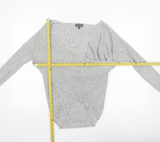 Topshop Women Grey V-Neck Knit Pullover Jumper Size 6