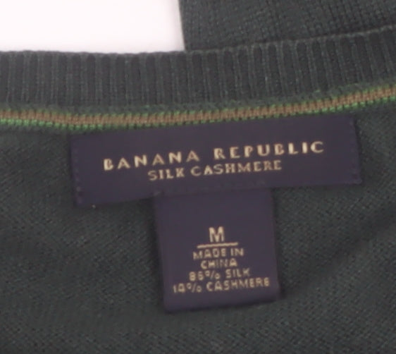 Banana Republic Men's Green Silk Cashmere V-Neck Jumper Size M