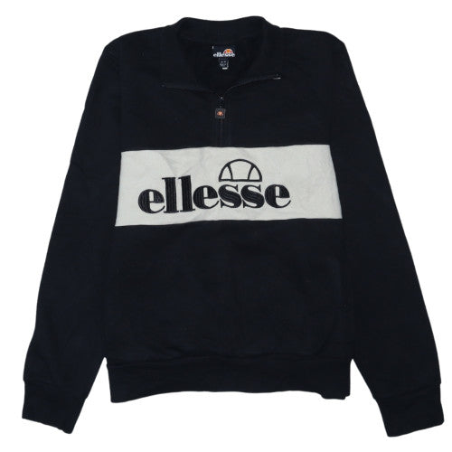 Additional front view of Ellesse women’s black 1/4 zip pullover sweatshirt uk 14 logo cotton blend