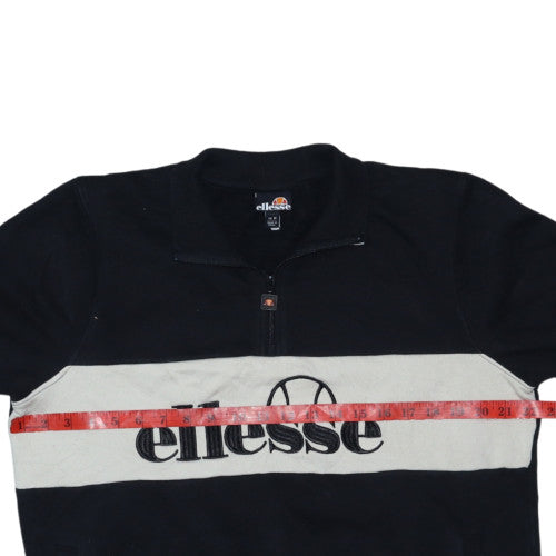 Ellesse Womens Black 1/4 Zip Pullover Sweatshirt UK 14 Logo Cotton Blend