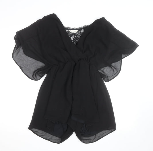 Miss Selfridge Black Lace V-Neck Chiffon Playsuit Women Size 10