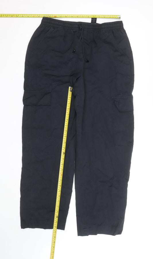 Next Men's Black Cargo Trousers Size M Elastic Waist Cotton