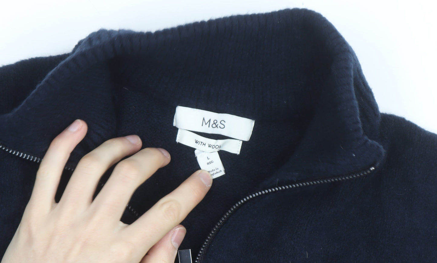 Marks and Spencer Men’s Blue Fair Isle 1/2 Zip Wool Blend Jumper L