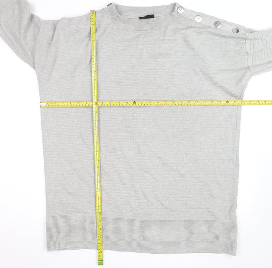 Wallis Women Grey L Lightweight Button Shoulder Knit Jumper