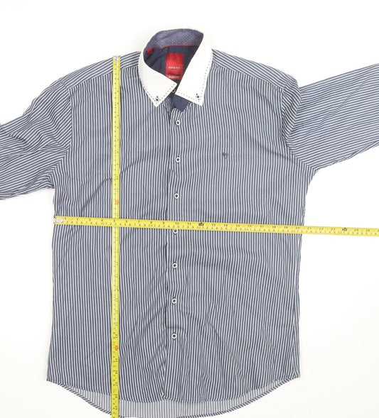 Benetti Men's Blue Striped Long Sleeve Dress Shirt L Regular Fit