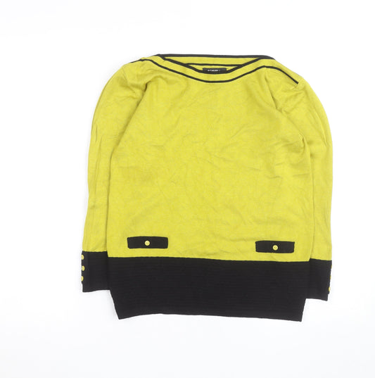 Additional front view of Roman Women Yellow Colourblock Knit Boat Neck Top, size 12