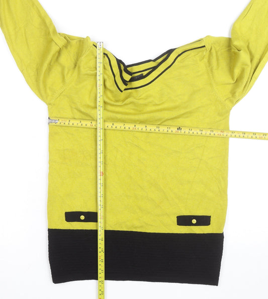 Roman Women Yellow Colourblock Knit Boat Neck Top Size 12