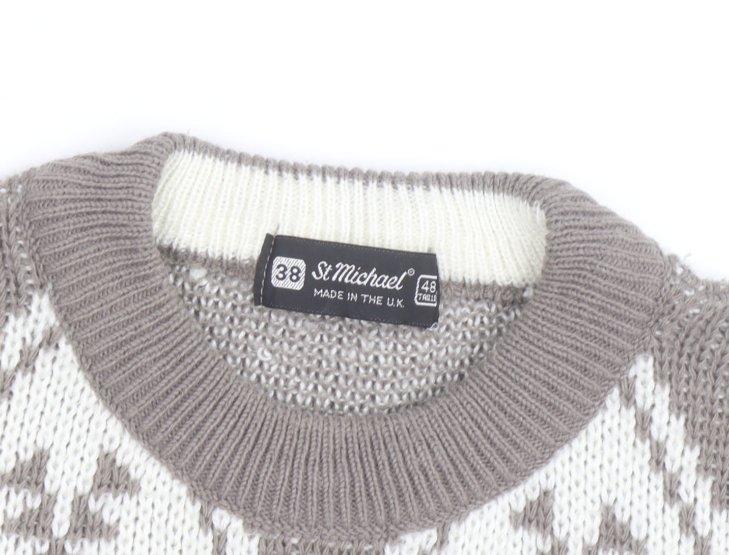 Marks and Spencer Women Beige Fair Isle Acrylic Jumper Size 12 Vintage