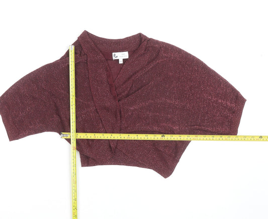 Next Women's Red Glitter Knit Shrug Jumper Size 10 V-Neck Winter