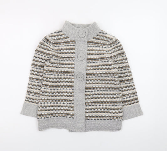 Principles Women Grey Striped High Neck Cardigan Size 10