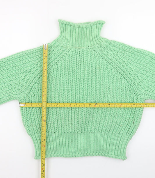 H&M Women Green Roll Neck Chunky Knit Wool Blend Jumper XS