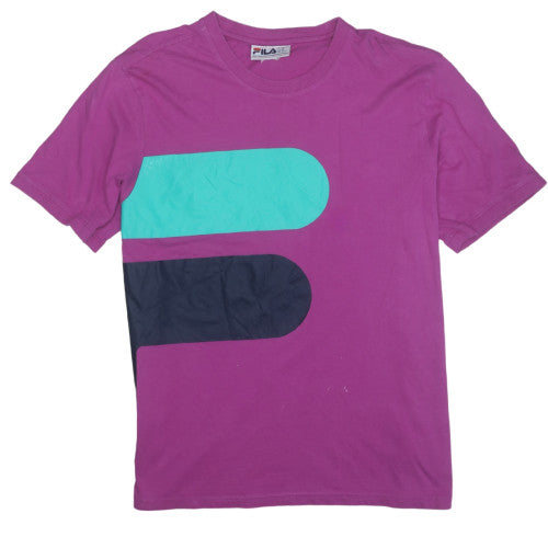 Additional front view of Fila unisex purple colourblock cotton t-shirt, size XL