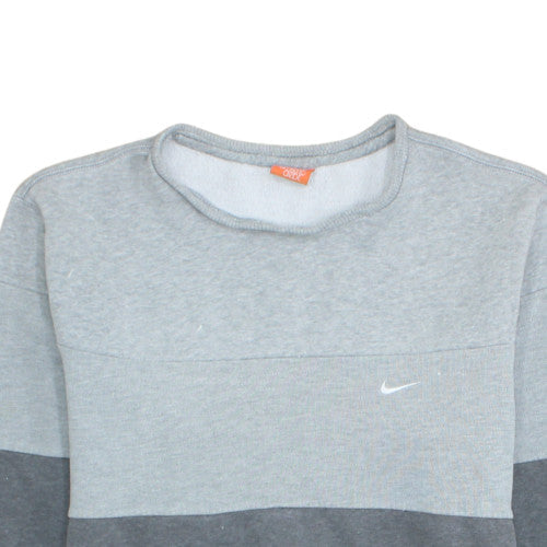 Nike Men's Grey Striped Crew Neck Fleece Sweatshirt Size M