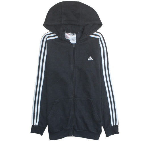 Additional front view of Adidas boys’ black full zip hoodie 15-16 years classic sportswear