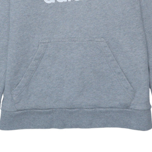 Adidas Men Grey Pullover Hoodie Small Logo Fleece Sweatshirt