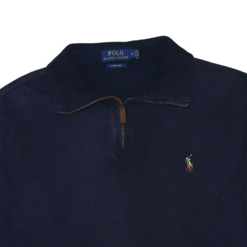 Ralph Lauren Men's Blue Cotton 1/4 Zip Collared Jumper Size M