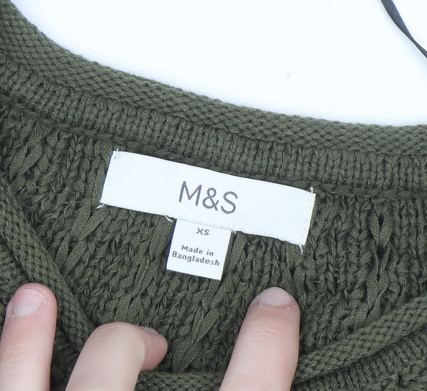Marks and Spencer Women’s Green Cable-Knit Cotton Jumper XS