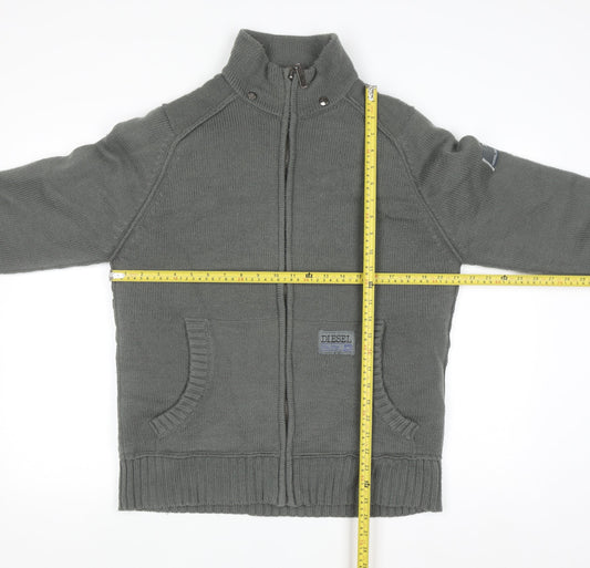 Diesel Men’s Grey Full Zip Knit Jumper Size M Lined High Neck