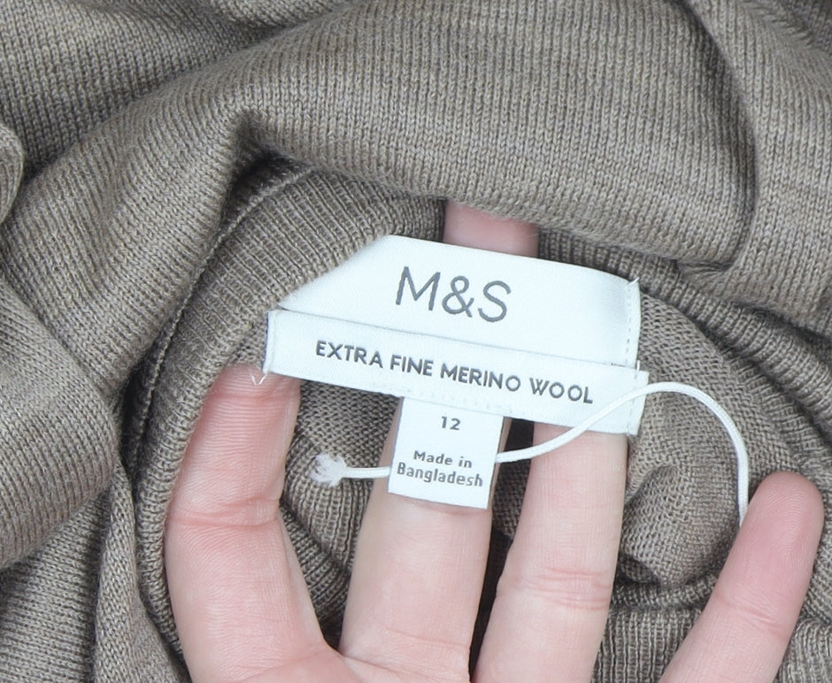 Marks and Spencer Women’s Beige Roll Neck Merino Wool Jumper Size 12