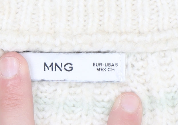MNG Women's Beige Chunky Knit Wool Blend Half Zip Jumper Size S