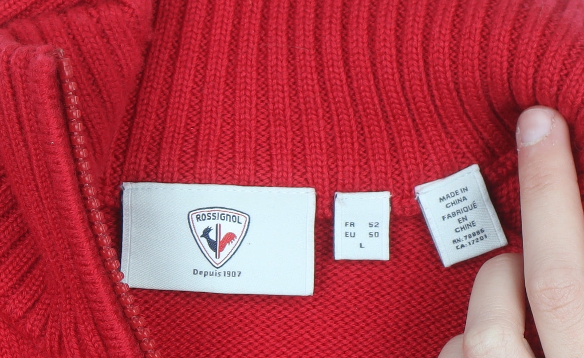 Rossignol Men’s Red Merino Wool Half Zip Ski Jumper L
