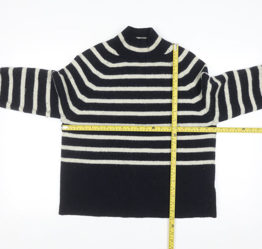 Whistles Women’s Black Striped Mock Neck Wool Blend Jumper Size S