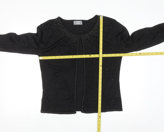 Amaranto Women's Black Beaded Open Cardigan Size 14