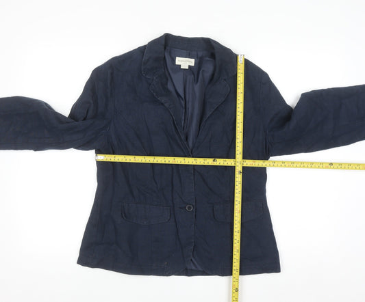 Monsoon Women’s Blue Linen Blazer Size 12 Classic Short Jacket