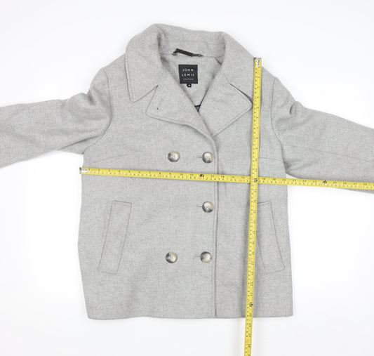 John Lewis Women Grey Wool Blend Pea Coat Size 14 Classic Style