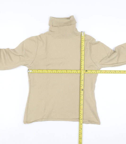 Karen Millen Women's Beige Wool Roll Neck Crochet Cuff Jumper Size 8