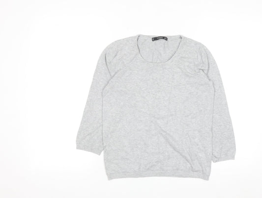 Mango Women Grey Scoop Neck Long Sleeve Pullover Jumper Size S