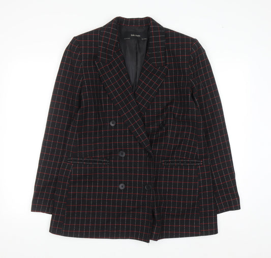 Zara Basic Women’s Black Checked Wool Blend Blazer Jacket Size S