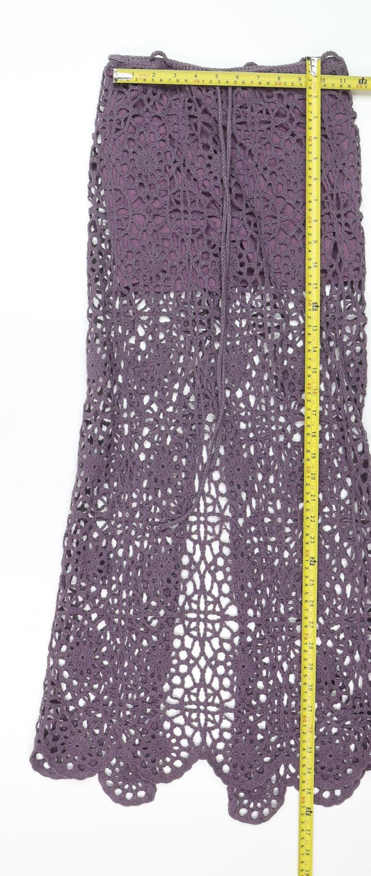 Pull & Bear Women Purple XS Bohemian Crochet Long Skirt