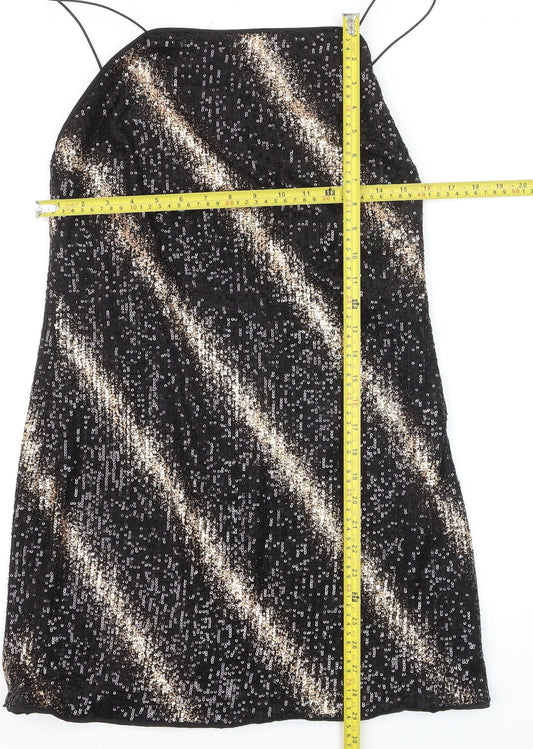 Fuse Womens Black Sequin Slip Dress Size 14 Party Sleeveless Stretch