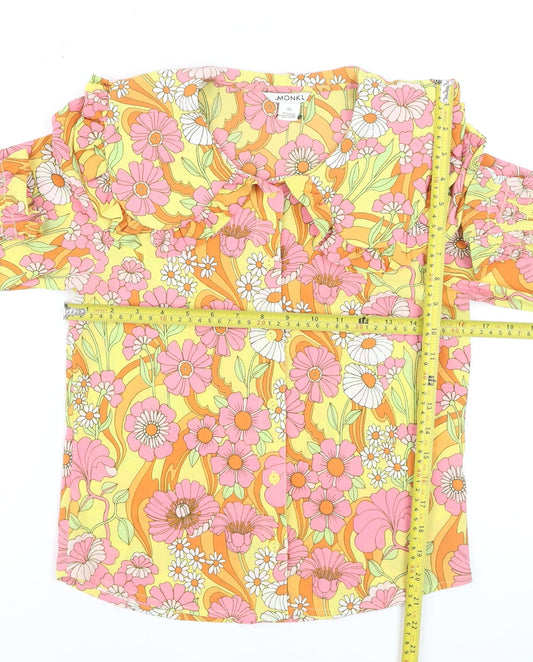 Monki Women's Multicoloured Floral Ruffle Collar Tunic Blouse XS
