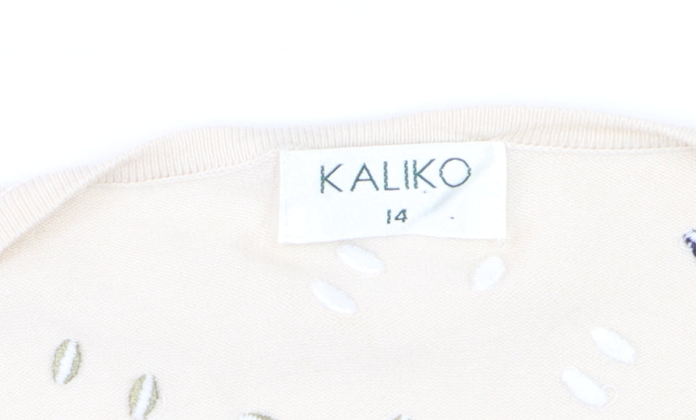 Additional view of Kaliko Women's Beige Wrap Blouse Top, size 14, Short Sleeve Buckle Detail