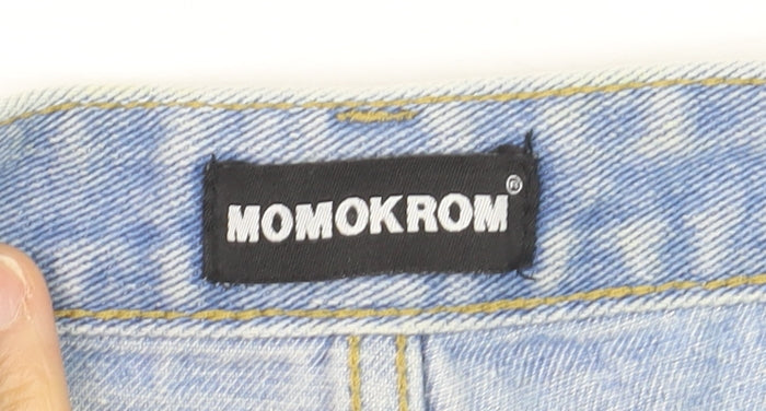 MOMOKROM Women Blue High Rise Distressed Cut-Off Denim Shorts Size 10