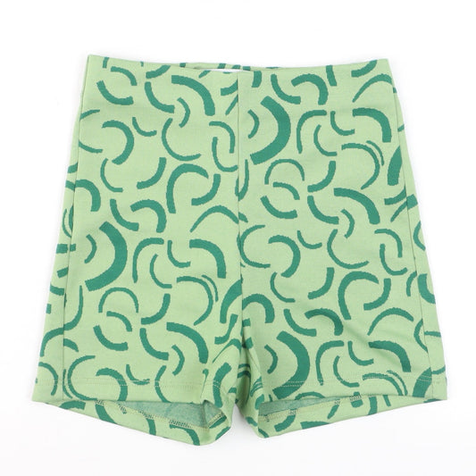 Bershka Women Green Geometric Knit Biker Shorts XS