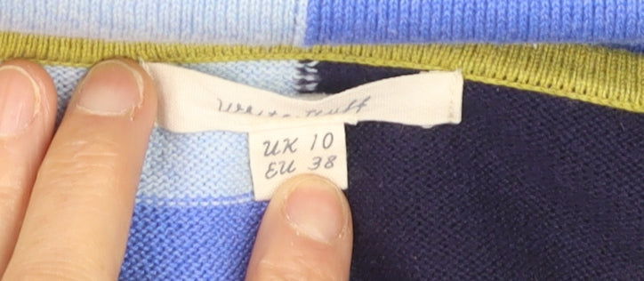 White Stuff Women's Blue Striped Cotton Wool Blend Jumper Size 10