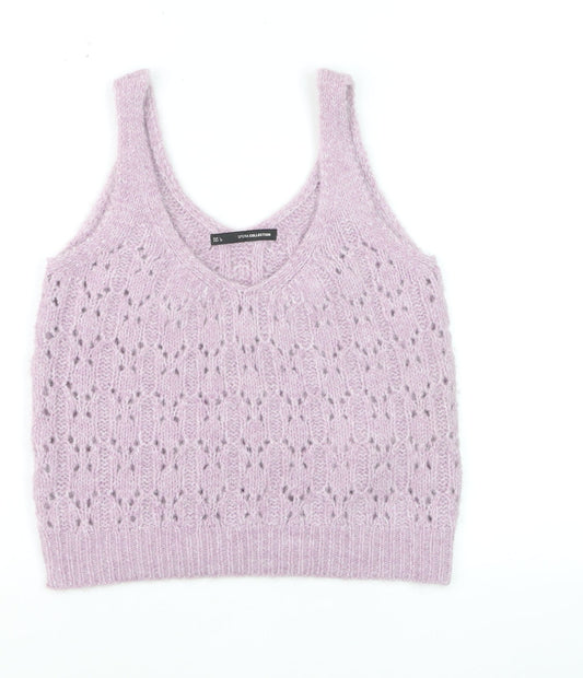 Additional front view of Sfera Women Purple Open-Knit Sleeveless V-Neck Vest Jumper, size 12