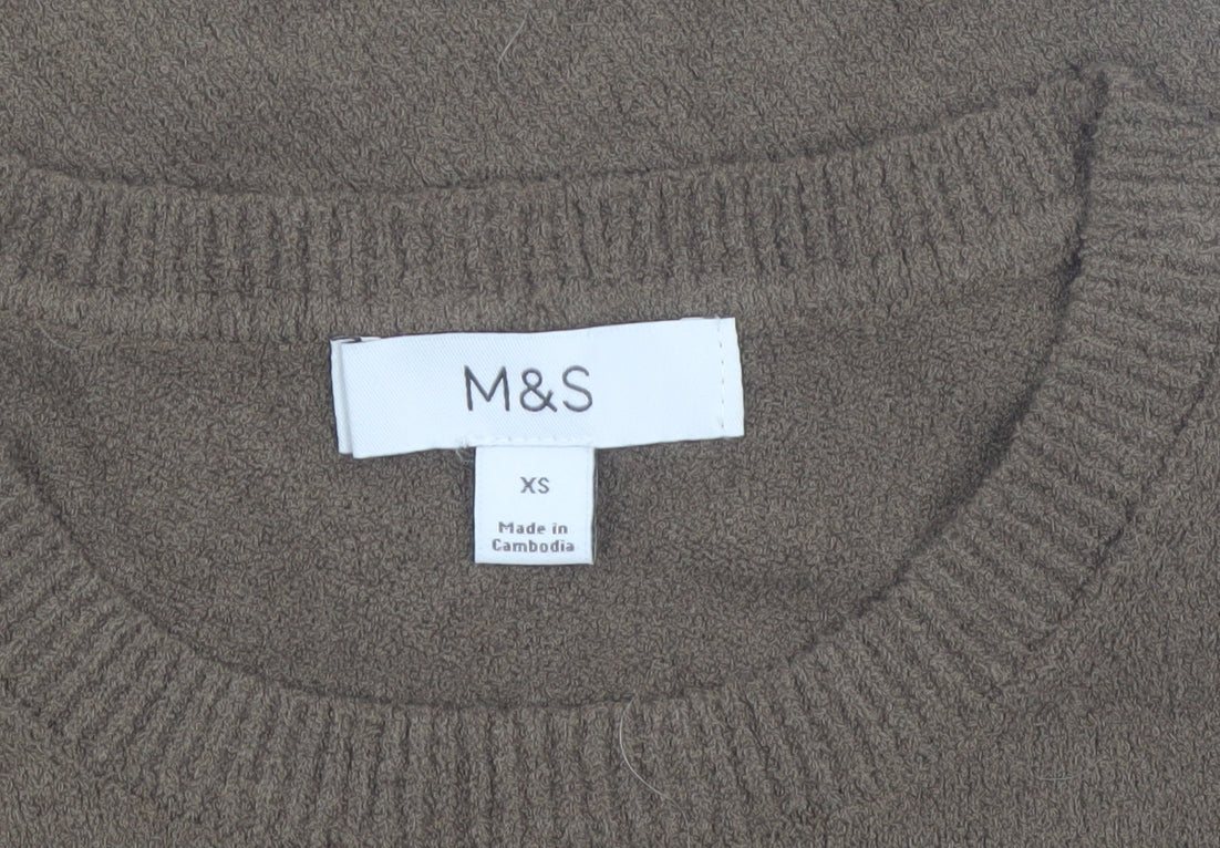 Marks and Spencer Women Brown XS Cotton Blend Crew Neck Short Sleeve Jumper