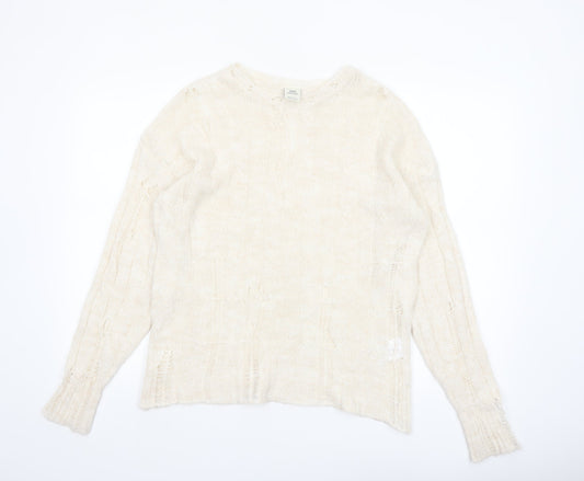 Urban Outfitters Women Ivory Open-Knit Crew Neck Jumper Size S