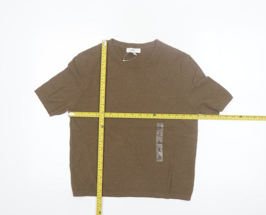 Marks and Spencer Women's Brown Cotton Blend Short Sleeve Jumper S