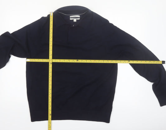 Marks and Spencer Men's Blue Collared Cotton Jumper L