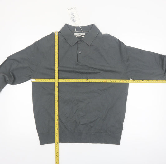 Marks and Spencer Men's Grey Cotton Collared Pullover Jumper M